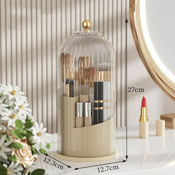 Cosmetic Storage Holder Box, Transparent 360° Rotating Sliding Door Makeup - Image 4