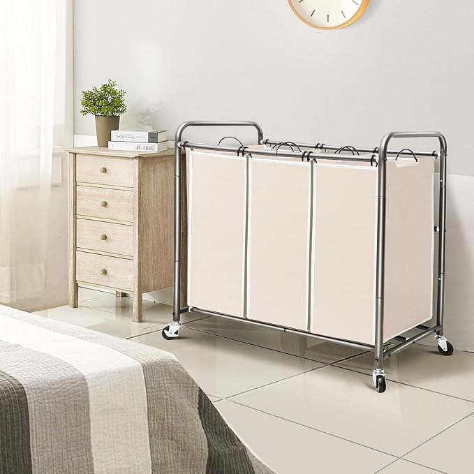 STO STO Laundry Sorter 3 Section, 3 Bag Laundry Hamper, Rolling Laundry Cart - Image 2