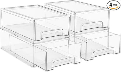 Sorbus Medium Clear Stackable Storage Drawers – 4-Pack Plastic Organizer Bins by Sorbus