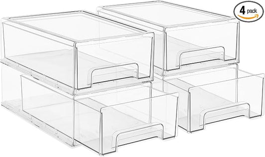 Sorbus Medium Clear Stackable Storage Drawers – 4-Pack Plastic Organizer Bins by Sorbus