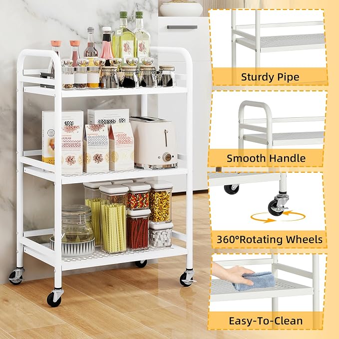 HDANI 3 Tier Rolling Cart, Heavy Duty Multifunctional Metal Frame-Supports 22 - Image 8