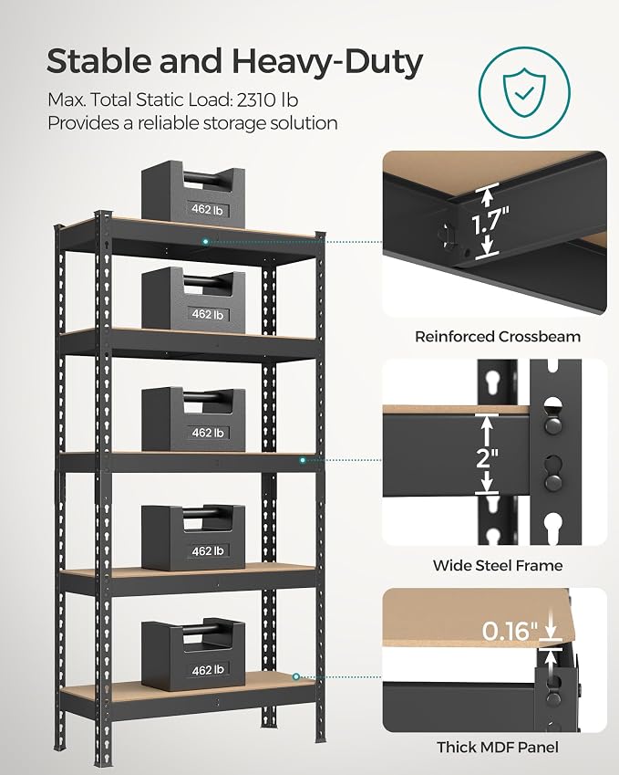 SONGMICS 5-Tier Storage Shelves, Load 2310 lb, Garage Storage, Boltless Assembly - Image 4