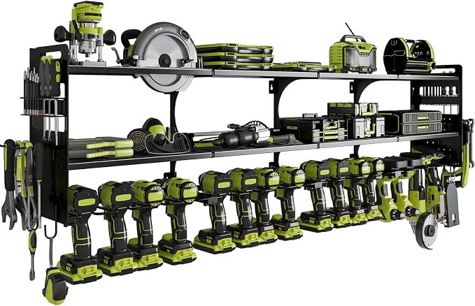 64" Power Tool Organizer Wall Mount, 16 Slots, 3-Tier Drill & Cordless Tool by Seeahead