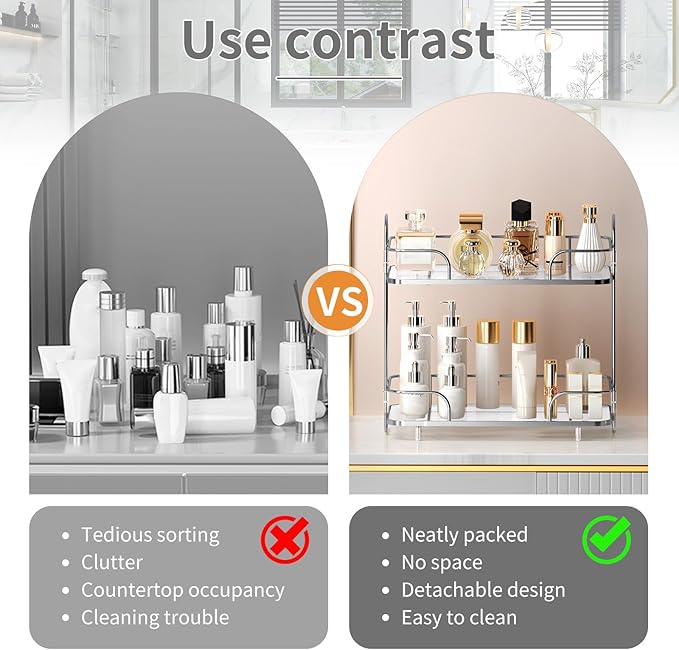 Seoneiro 2 Tier Corner Bathroom Counter Organizer, Cosmetic Skincare ，Bathroom - Image 2