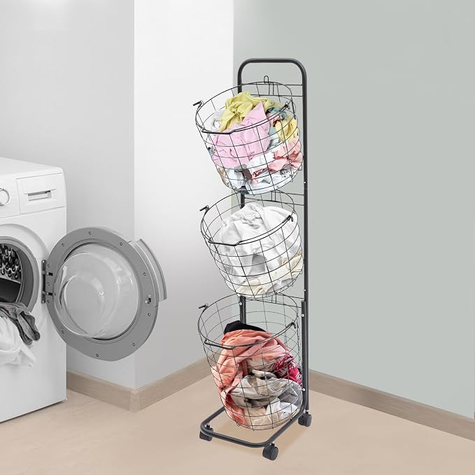 3-Tier Rolling Laundry Hamper - Image 2