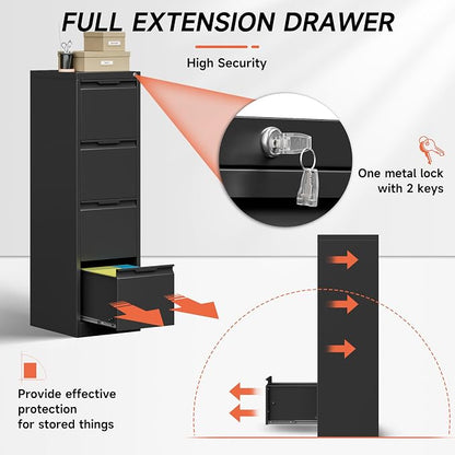 4 Drawer File Cabinet with Lock, 17.8" Deep Vertical Metal Filing Cabinet - Image 3