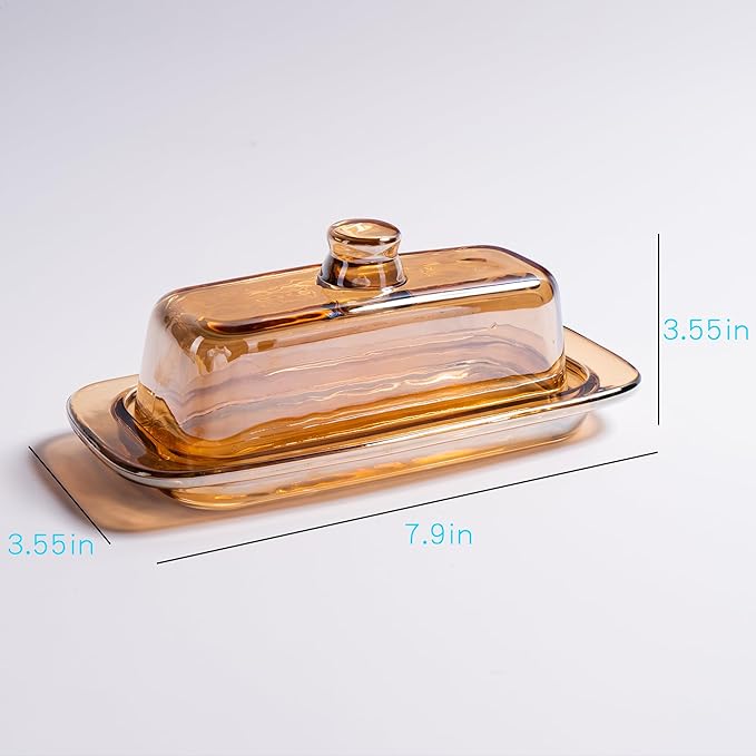 Butter Dish with Lid for Countertop, Elegant Champagne-Colored Covered Glass - Image 7