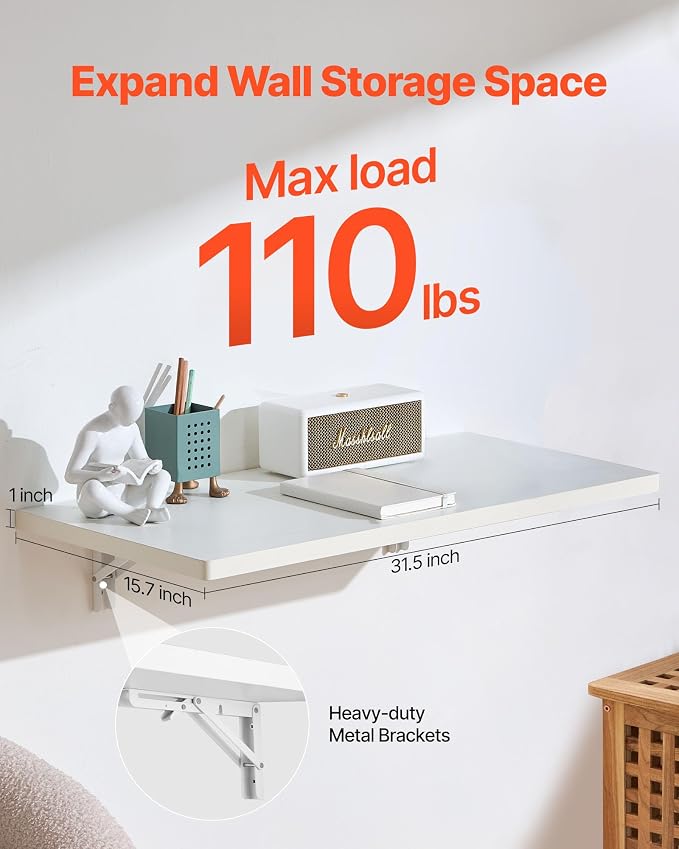 VEVOR Wall Mounted Folding Table, 31.5 x 15.7 inches Wall Mount Table, Floating - Image 3
