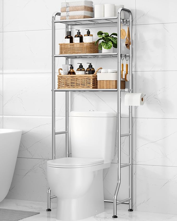 Kitsure Over Toilet Storage Rack, 63.2" H Space-Saving, Holder & Hooks | by Kitsure
