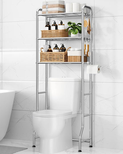 Kitsure Over Toilet Storage Rack, 63.2" H Space-Saving, Holder & Hooks | by Kitsure