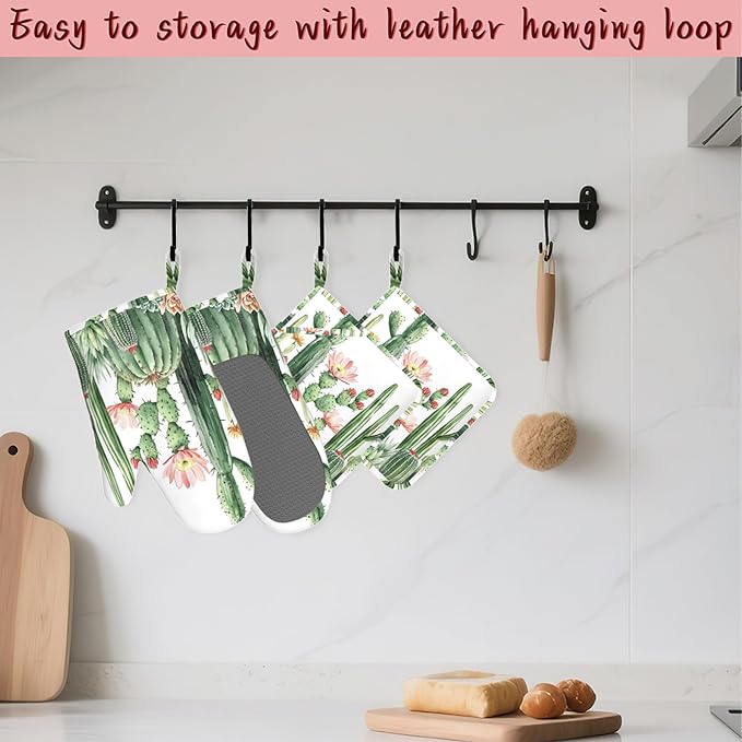 Cactus Succulent Greenery Flower Heat-Resistant Silicone Oven Mitts and Pot - Image 5