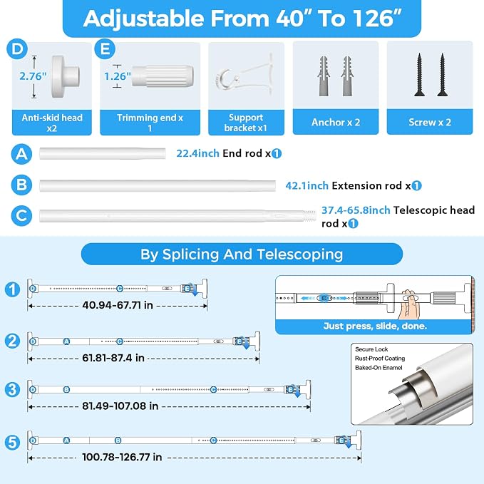 AIZESI 41-124 Inch Heavy Duty Tension Curtain Rod - Image 4