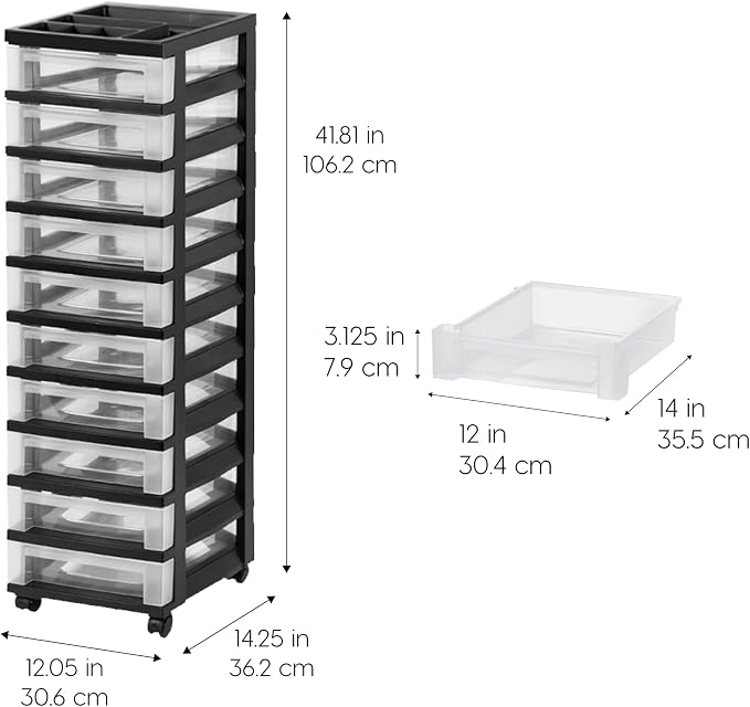 IRIS USA 10-Drawer Rolling Storage Cart, office essentials, classroom items - Image 3