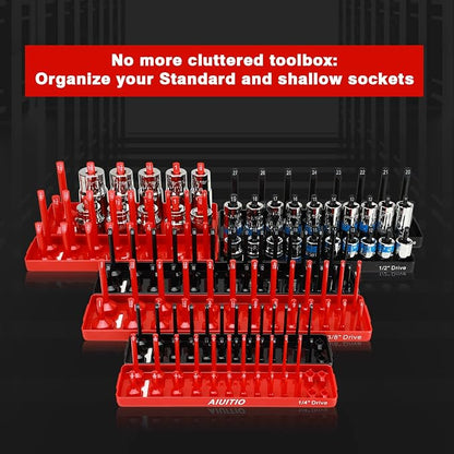 8 Piece Metric & SAE Socket Organizer Tray Set, 3/8-Inch & 1/2-Inch Drive - Image 3