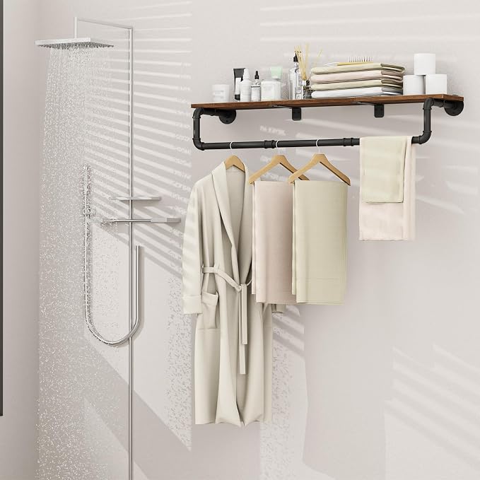 Industrial Pipe Clothes Rack, Wall Mounted Garment Rack, Heavy Duty Iron Shelf - Image 5