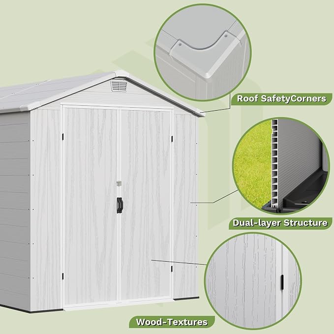 Patiowell 6X8 FT Plastic Outdoor Storage Shed - Image 4
