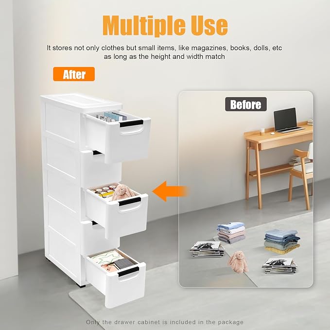 5 Drawers Stackable Storage Drawers Plastic Storage Drawers Collapsible Storage - Image 3