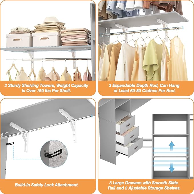 iSunirm 8FT Closet System, Wall Mount Bedroom Wardrobe - Image 6