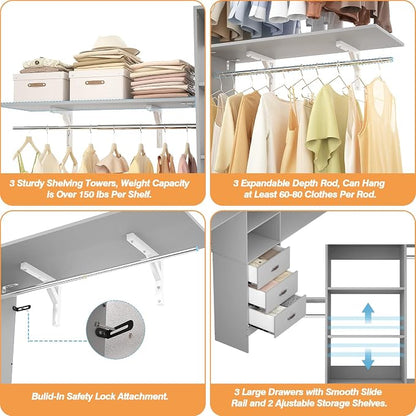 iSunirm 8FT Closet System, Wall Mount Bedroom Wardrobe - Image 6