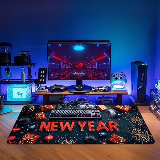 Happy New Year Gaming Mouse Pad 35.4"x15.7"Desk Mat Anti-Slip Rubber Base & - Image 9