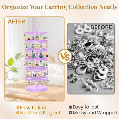 MODOWEY Rotating Earring Holder Organizer Adjustable Display, 6 Tier Purple | - Image 6