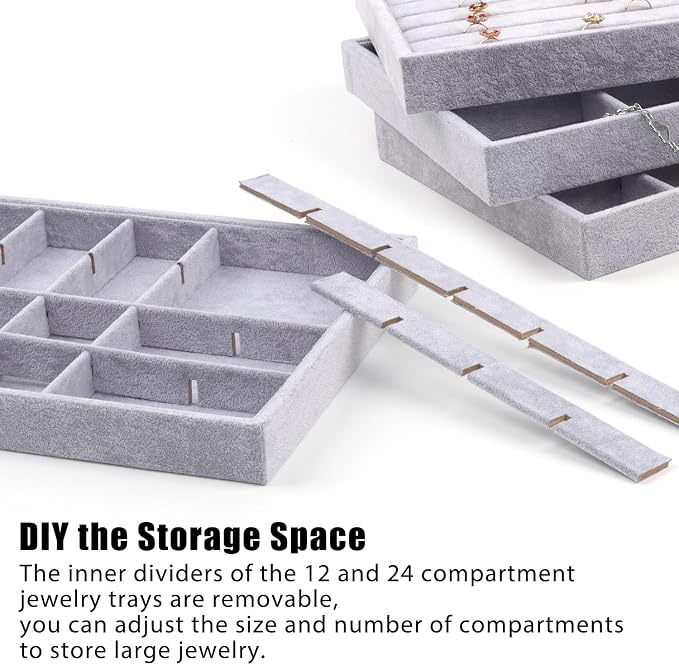 Rocutus Jewelry Trays, 3 Pack Stackable Velvet Jewelry Organizer Tray Drawer - Image 3