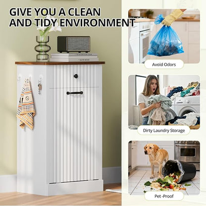 Tilt Out Trash Can Cabinet, 10 Gallon Fluted Laundry Hamper Cabinet - Image 4