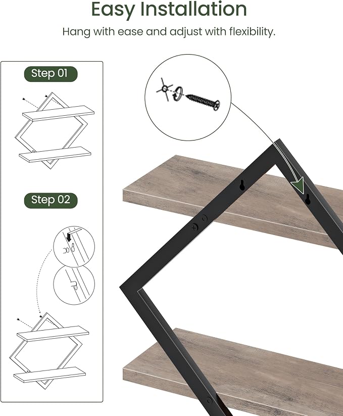 CHOEZON Floating Shelves for Wall, 2-Tier Hanging Shelves, for Living Room - Image 5