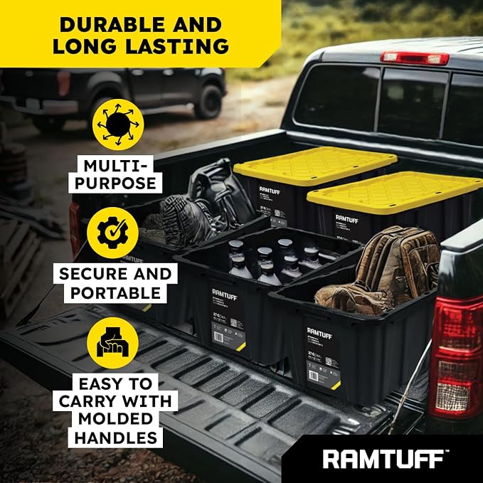 Ramtuff STRONG BOX Black & Yellow, 27-Gallon Heavy Duty Tough Storage Container - Image 5