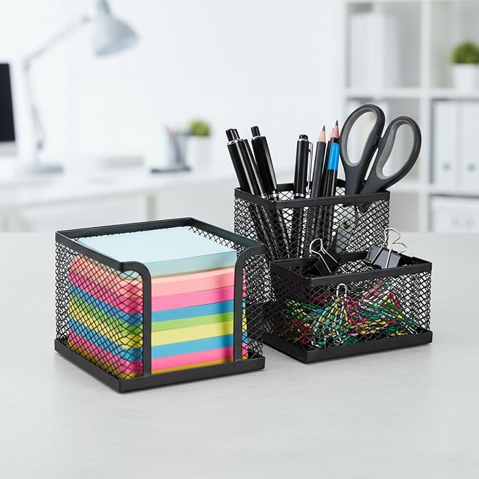 Pencil Holder for Desk, Dual-Compartment Mesh Desk Organizer Set, 2-Piece Set - Image 6