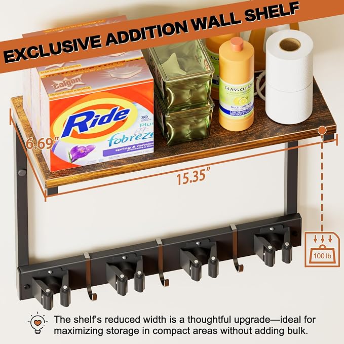 Broom Holder Wall Mount with Cleaning Supplies Organizer, Laundry Room - Image 4