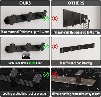 Coat Rack Wall Mount Black, 3 Hooks Rack Metal Coat Hanger Wall - Image 6