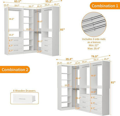 Closet System with 6 Drawers, Corner Closet Organizer Systems with 8 Shelves & - Image 3