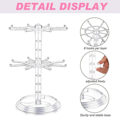 2 Pack Keychain Display Stand Rotating Jewelry 2 Tier Necklace Holder Plastic - Image 4