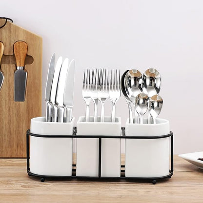 Buyajuju 3 Piece Porcelain Flatware Holder Caddy - Image 4