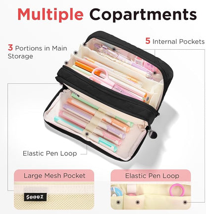 Sooez Large Pencil Case Pouch, Extra Big Pencil Bag - Image 4