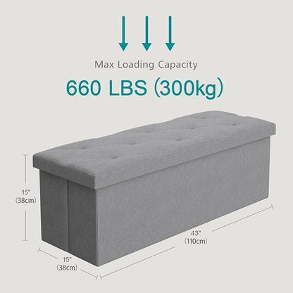 VECELO 43'' Folding Storage Ottoman Bench, Storage Chest, Linen Fabric Foot - Image 2