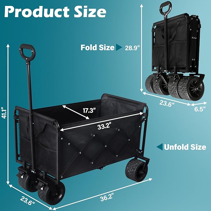 Beach Wagon with Big Wheels for Sand: 600LBS All Terrain Collapsible Beach Cart - Image 6