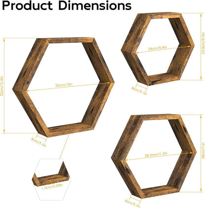 CADUKE Hexagon Floating Shelves, Decorative Wall Mounted Shelves, Wooden - Image 3