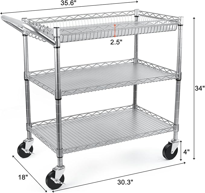 BolDuck Heavy Duty Utility Cart, 990Lbs Capacity 3 Tier Rolling Carts - Image 6