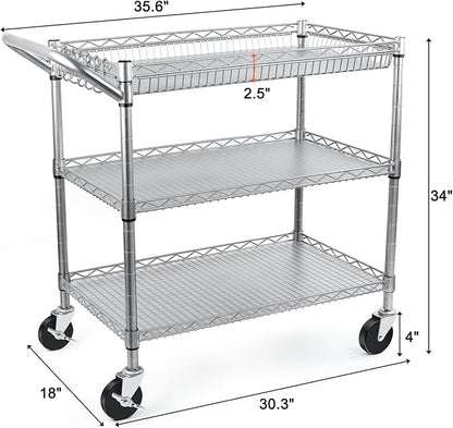 BolDuck Heavy Duty Utility Cart, 990Lbs Capacity 3 Tier Rolling Carts - Image 6