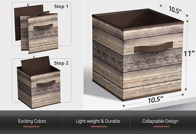 Sorbus Foldable Storage Cube Basket Bin, Rustic Wood Grain Print - Image 3