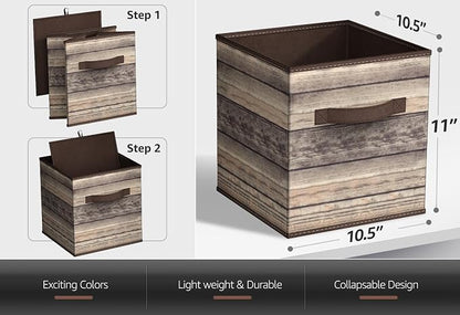 Sorbus Foldable Storage Cube Basket Bin, Rustic Wood Grain Print - Image 3