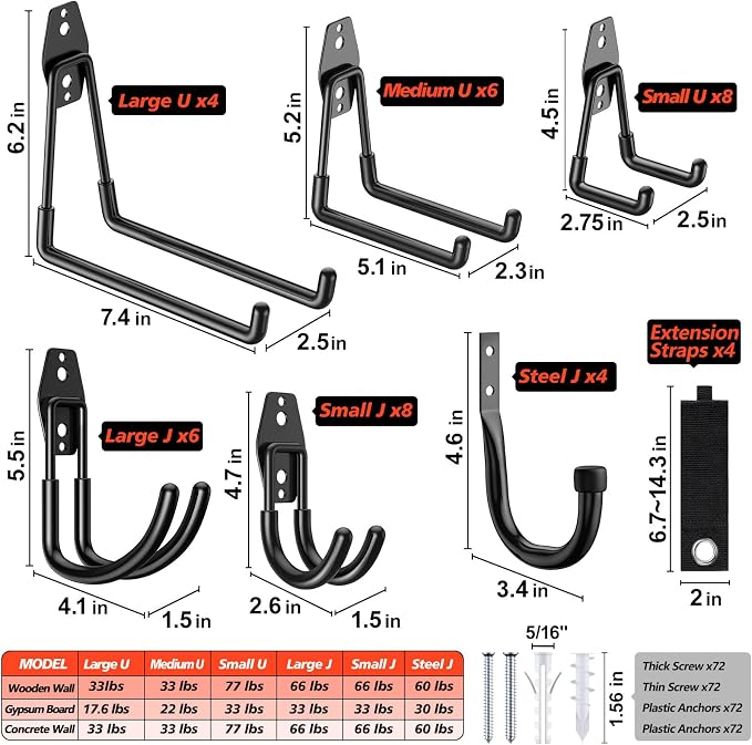40 Pack Heavy Duty Garage Hooks, Solid Steel Wall Mount Hangers, - Image 2