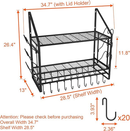 28 Inch Pot Rack Wall Mounted, 2 Tier Pots and Pans Organizer - Image 2