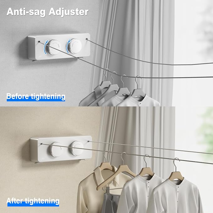 MUSTORN Retractable Twin Clothesline Indoor, Non-Sagging Outdoor Clothes Line - Image 3