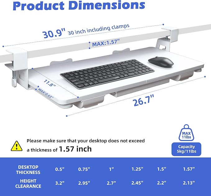 Keyboard Tray Under Desk with Drawer, 26.77" X 11.81"Large Size Keyboard Tray - Image 2