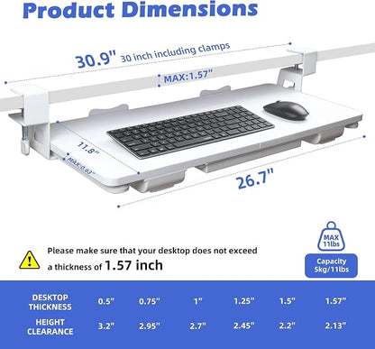 Keyboard Tray Under Desk with Drawer, 26.77" X 11.81"Large Size Keyboard Tray - Image 2