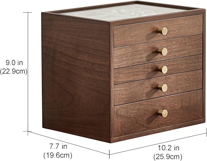 Black Walnut Wooden Jewelry Box Women large 5 Layer Drawer Wood Organizer Box - Image 7