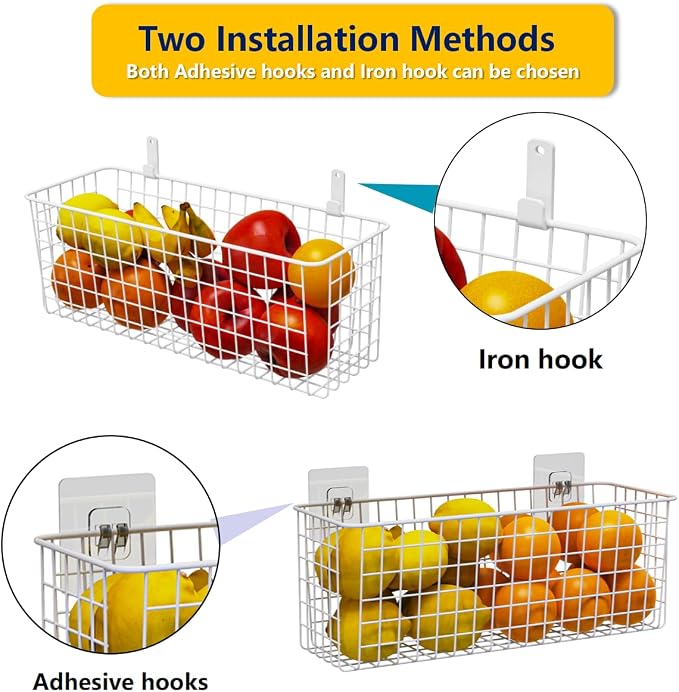 Joben Oligey 3 Set Hanging Wall Wire Baskets, Farmhouse Food Storage Kitchen - Image 2